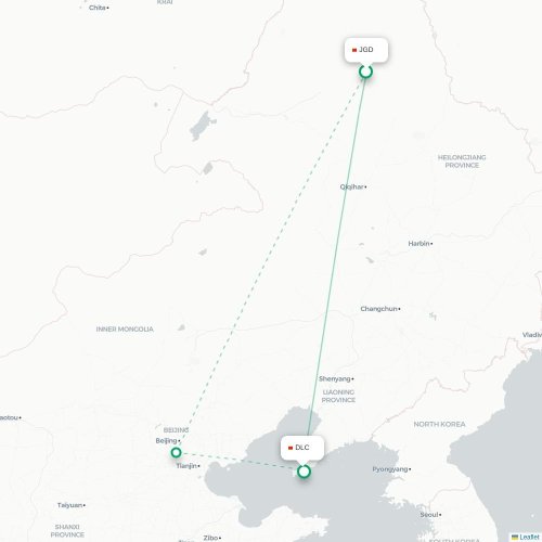 Mapa lotu bezpośredniego Hulunbuir – Dalian