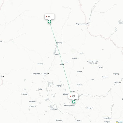 Mapa lotu bezpośredniego Hulunbuir – Harbin