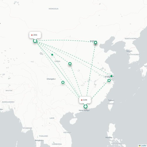 Mapa lotu bezpośredniego Jiayuguan – Kanton