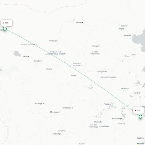 Mapa lotu bezpośredniego Jiayuguan – Quzhou