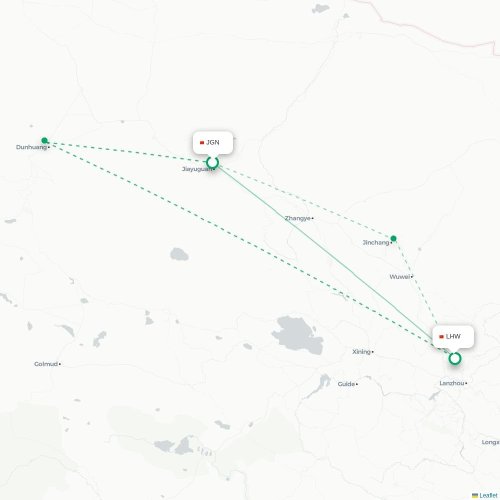 Mapa lotu bezpośredniego Jiayuguan – Lanzhou