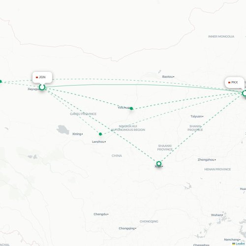 Mapa lotu bezpośredniego Jiayuguan – Pekin