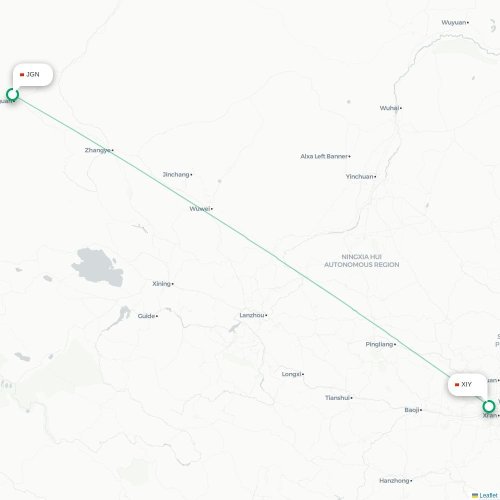 Mapa lotu bezpośredniego Jiayuguan – Xi'an