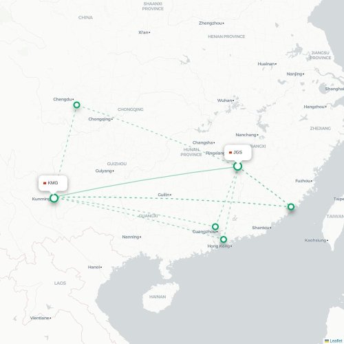 Mapa lotu bezpośredniego Ji’an – Kunming