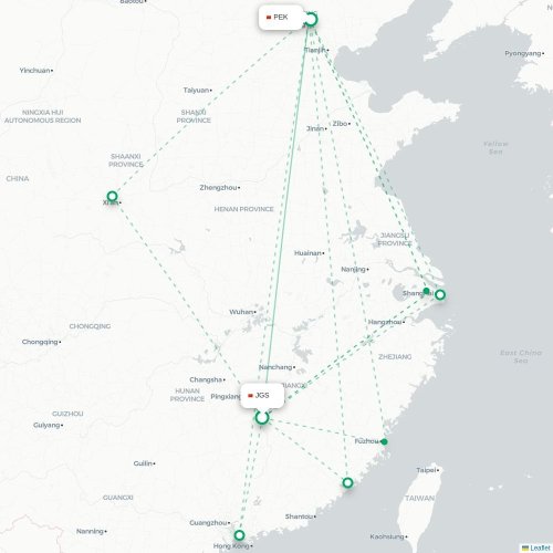 Mapa lotu bezpośredniego Ji’an – Pekin