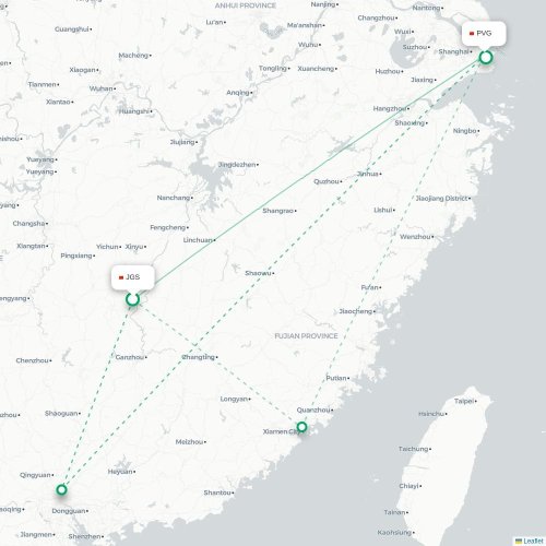 Mapa lotu bezpośredniego Ji’an – Szanghaj