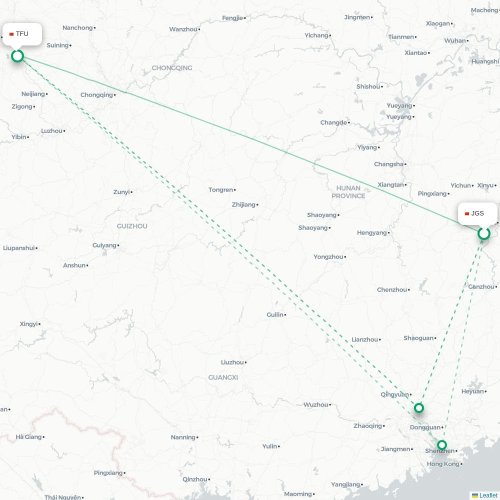 Mapa lotu bezpośredniego Ji’an – Chengdu