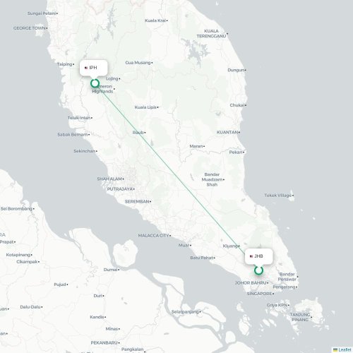 Mapa lotu bezpośredniego Johor Bahru – Ipoh
