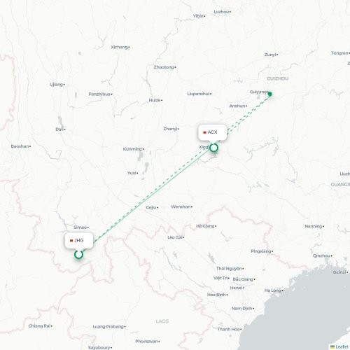 Mapa de vuelo directo Xishuangbanna - Qianxinan