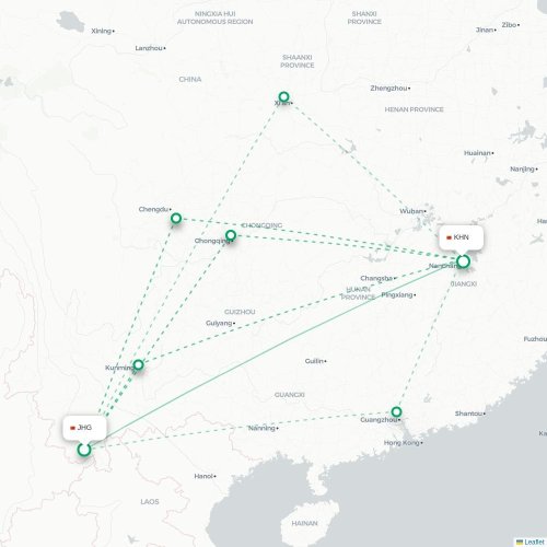 Mapa lotu bezpośredniego Xishuangbanna – Nanchang