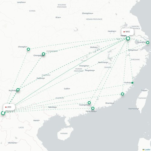 Mapa lotu bezpośredniego Xishuangbanna – Nankin