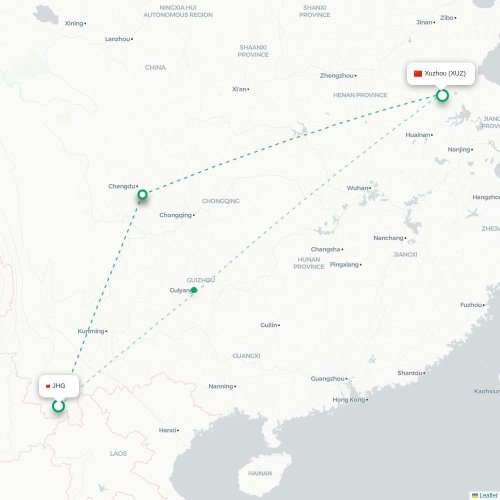 Mapa lotu bezpośredniego Xishuangbanna – Xuzhou