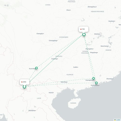 Mapa de vuelo directo Xishuangbanna - Yichang
