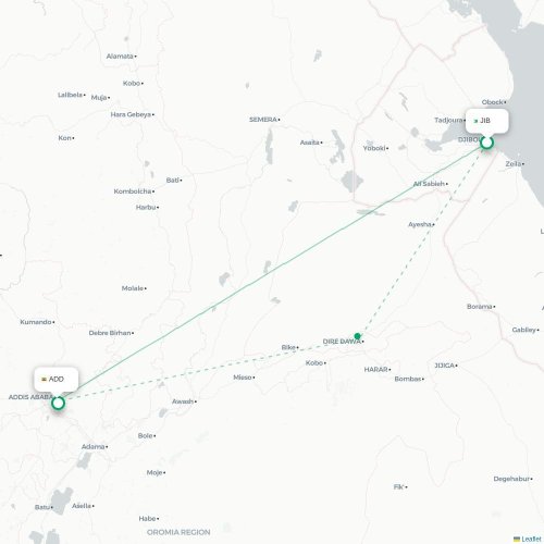 Djibouti - Addis Abeba carte du vol direct