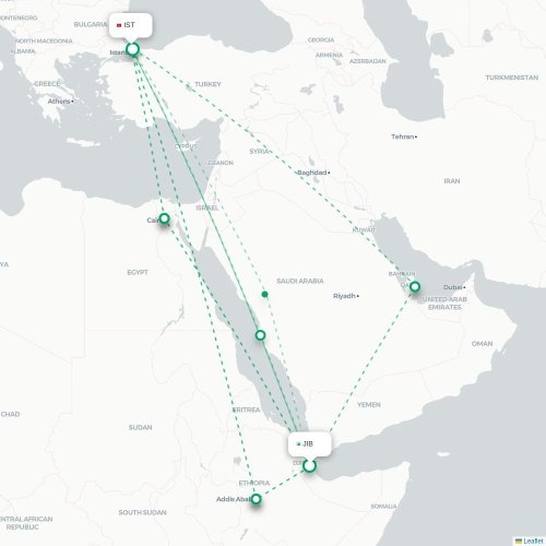 Djibouti - Istanbul carte du vol direct