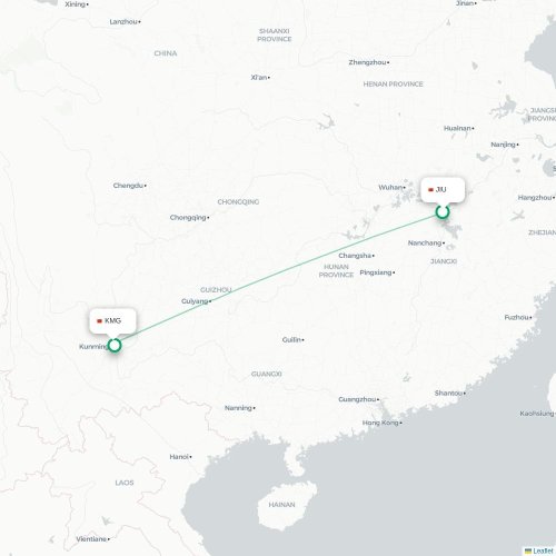Mapa lotu bezpośredniego Jiujiang – Kunming