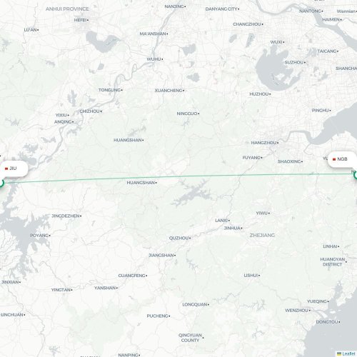 Mapa lotu bezpośredniego Jiujiang – Ningbo