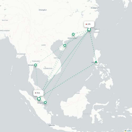 Mapa lotu bezpośredniego Quanzhou – Kuala Lumpur