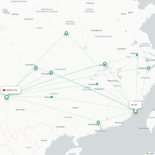 Mapa lotu bezpośredniego Quanzhou – Lijiang