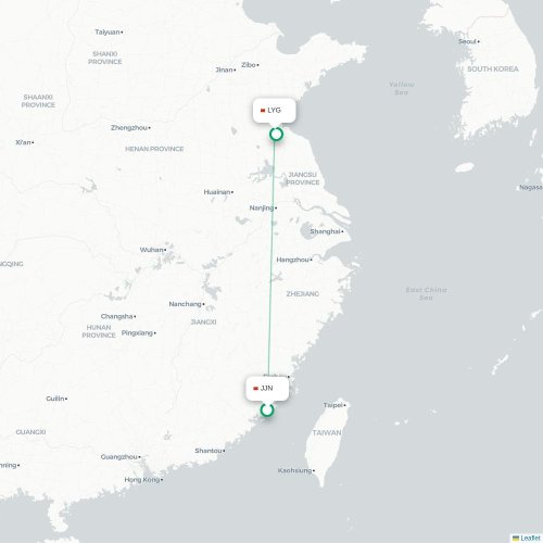 Mapa lotu bezpośredniego Quanzhou – Lianyungang