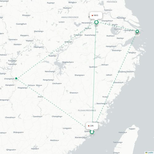Mapa lotu bezpośredniego Quanzhou – Nankin