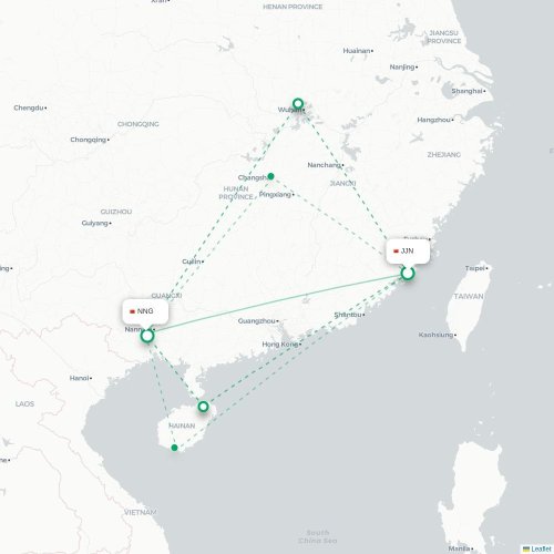 Mapa lotu bezpośredniego Quanzhou – Nanning