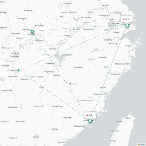 Mapa lotu bezpośredniego Quanzhou – Szanghaj