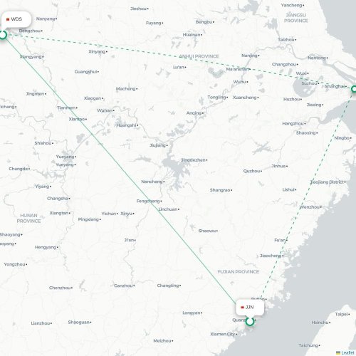 Mapa lotu bezpośredniego Quanzhou – Shiyan