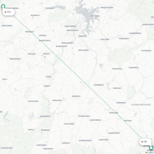 Mapa lotu bezpośredniego Quanzhou – Yueyang