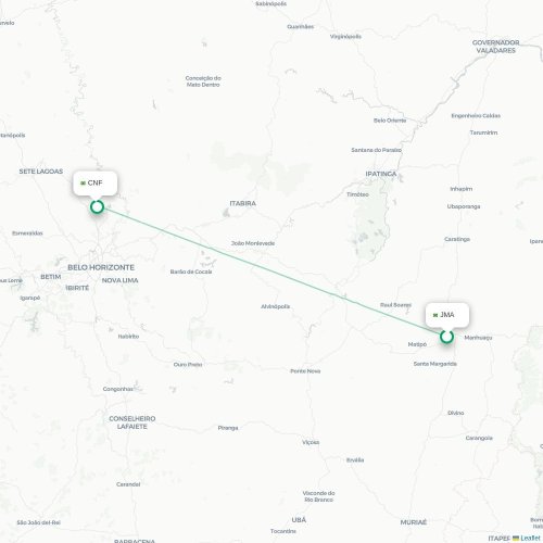 Houston - Belo Horizonte karta över direktflyg