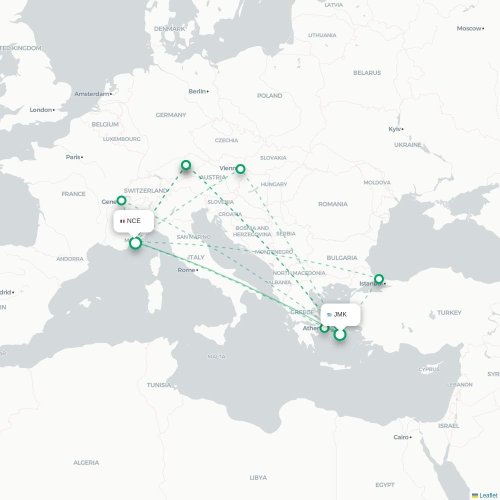 Mapa de vuelo directo Míkonos - Niza