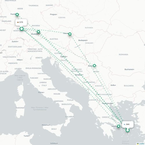 Mykonos - Stuttgart carte du vol direct