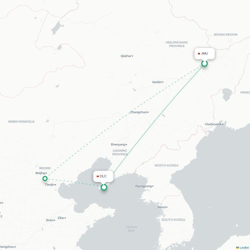 Mapa lotu bezpośredniego Jiamusi – Dalian