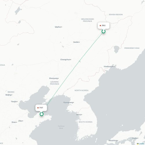 Mapa lotu bezpośredniego Jiamusi – Yantai