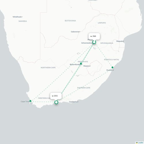 Johannesburg - George direct flight map