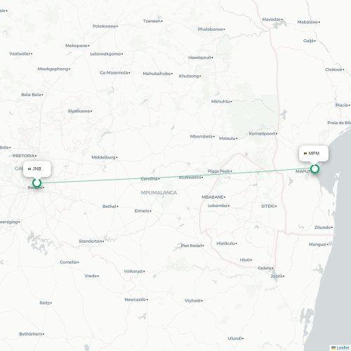 Johannesburg - Maputo karta över direktflyg