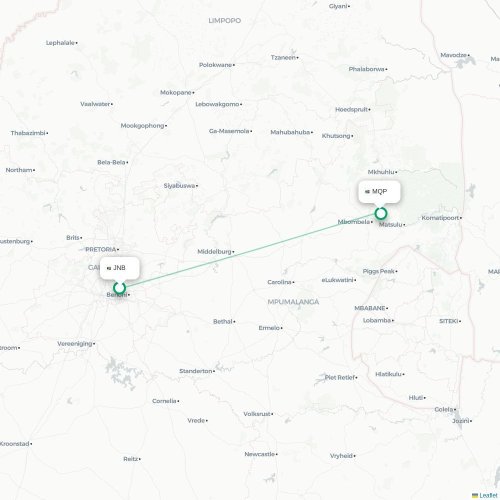 Johannesburg - Nelspruit direct flight map