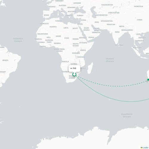 Johannesburg – Sydney suoran lennon kartta