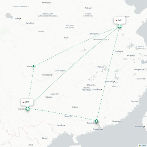 Mapa de vuelo directo Jining - Kunming
