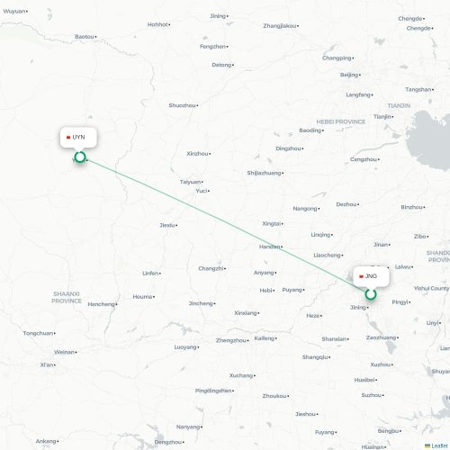 Mapa de vuelo directo Jining - Yulin
