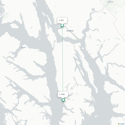 Mapa lotu bezpośredniego Juneau – Angoon