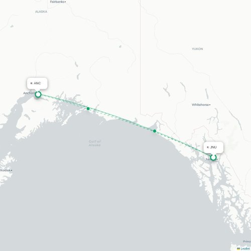 Mapa lotu bezpośredniego Juneau – Anchorage