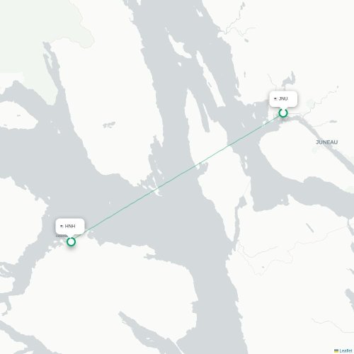 Mapa lotu bezpośredniego Juneau – Hoonah