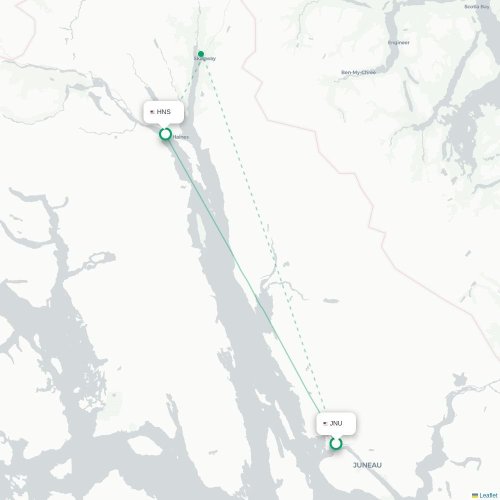 Mapa lotu bezpośredniego Juneau – Haines