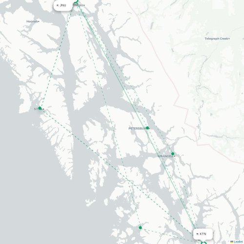 Mapa lotu bezpośredniego Juneau – Ketchikan