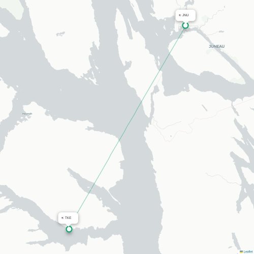 Mapa lotu bezpośredniego Juneau – Tenakee Springs