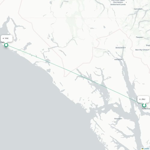 Mapa lotu bezpośredniego Juneau – Yakutat