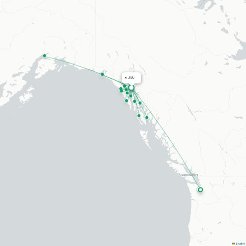 Mapa lotu bezpośredniego Juneau – Sitka