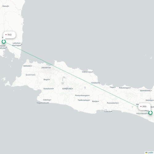 Mapa lotu bezpośredniego Yogyakarta – Bandar Lampung