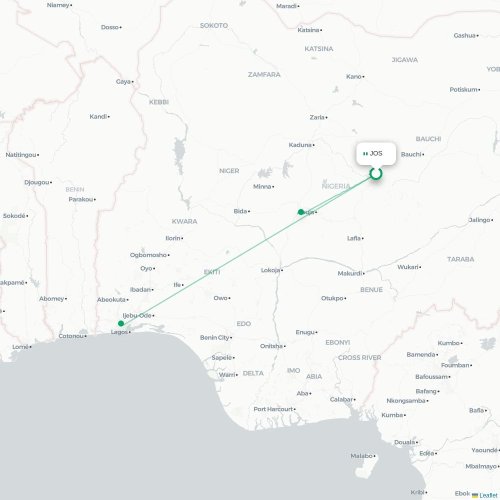 Mapa lotu bezpośredniego Dżos – Abudża